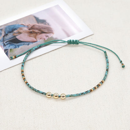 Glass Rice Beads Braided Turquoise Small Bracelet For Women