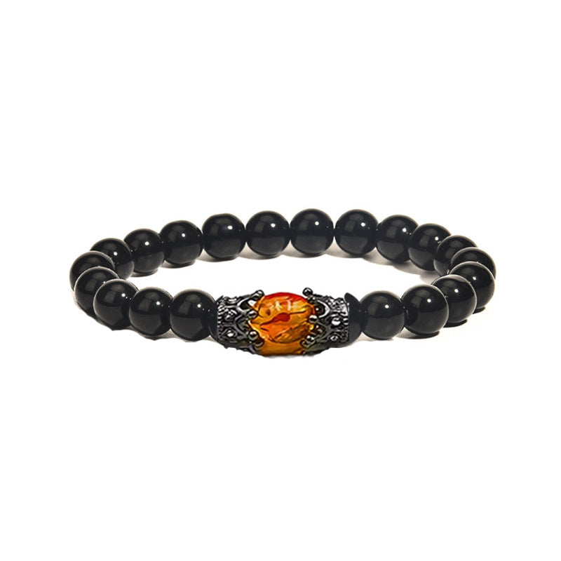 Obsidiana Ojo de Tigre Pino de corteza blanca Pulsera de corona de aleación vintage Pulsera de cuentas para hombres y mujeres europeos y americanos