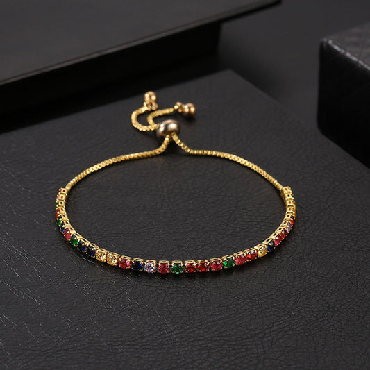 Pulsera de cristal ajustable Pulsera de circón con diamantes de imitación de siete colores para mujer