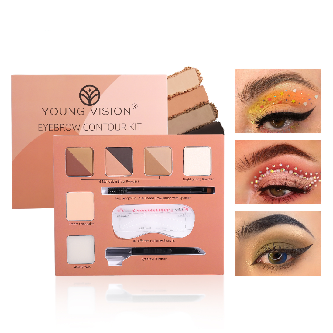 6 colores polvos para cejas 9 en 1 resaltador de contorno de cejas profesional con cepillo para cejas recortador de cejas paleta de maquillaje impermeable