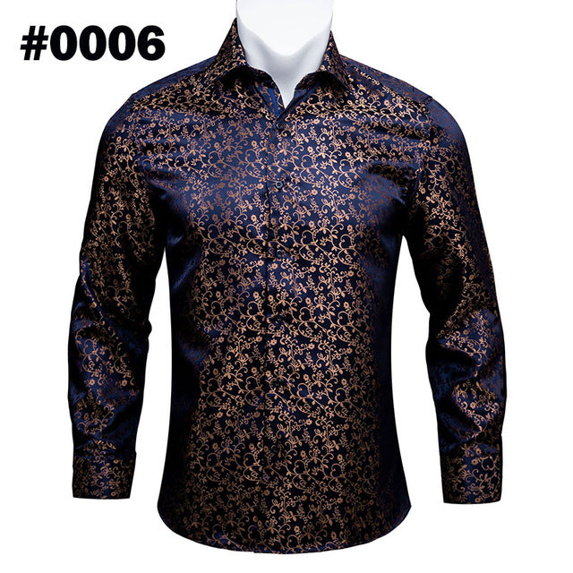 Camisas Barry.Wang Teal Paisley de seda Floral para hombre, camisas informales de manga larga de otoño con flores para hombre, camisa de vestir de diseñador, BCY-05