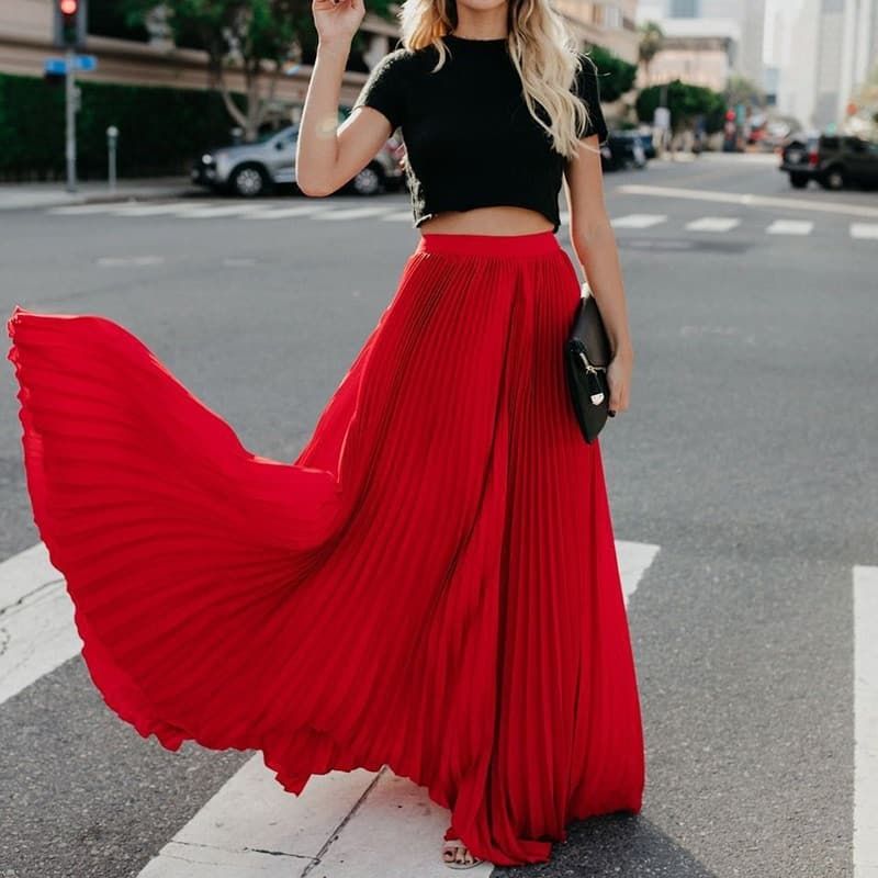 Women Fashion Casual Skirt Girls High Waist Long Skirts