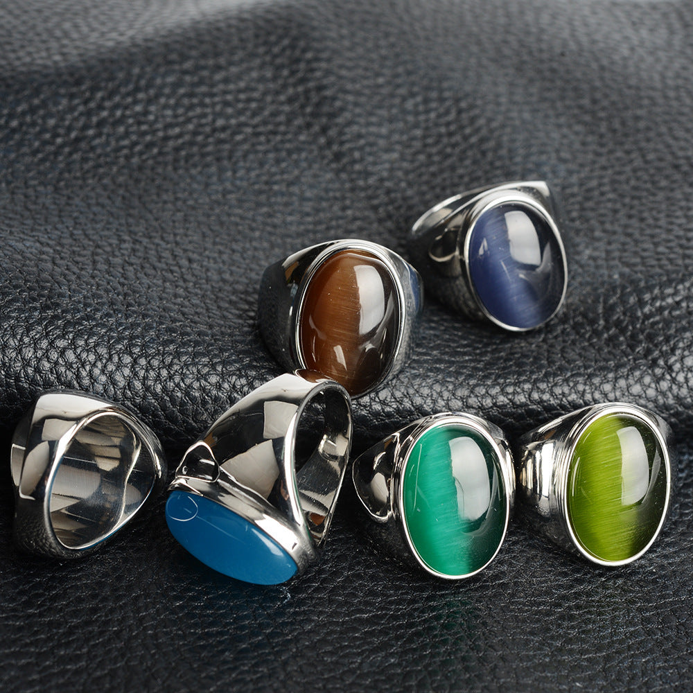 Stainless Steel Faux Opal Rings Titanium