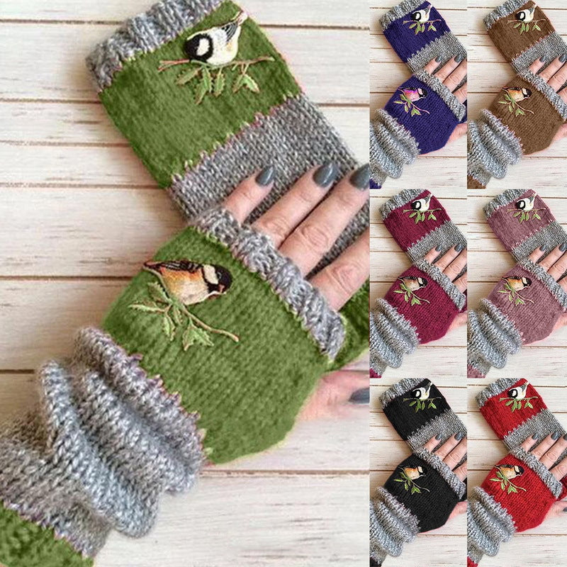 Guantes bordados con costuras cálidas a la moda para mujer