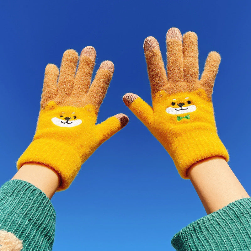 Otoño e invierno contraste de color lindo más guantes de punto de terciopelo mujeres