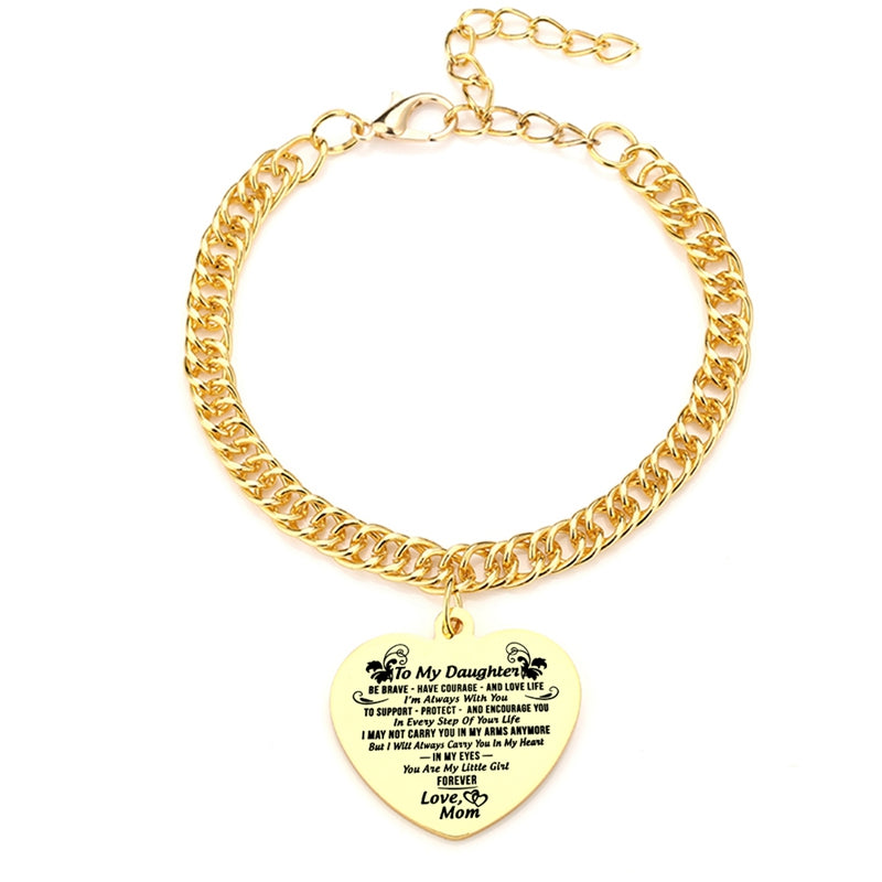 Gold Color To My Daughter Heart Pendant Thick Chain Bracelets For Women