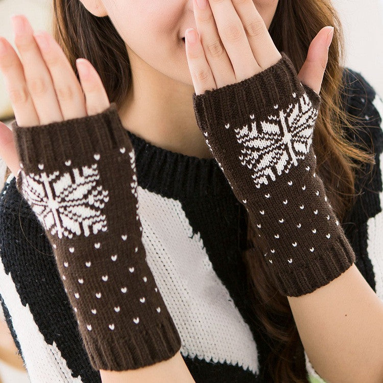 Guantes de Navidad de copo de nieve para mujer cálidos para escribir con medio dedo tejido