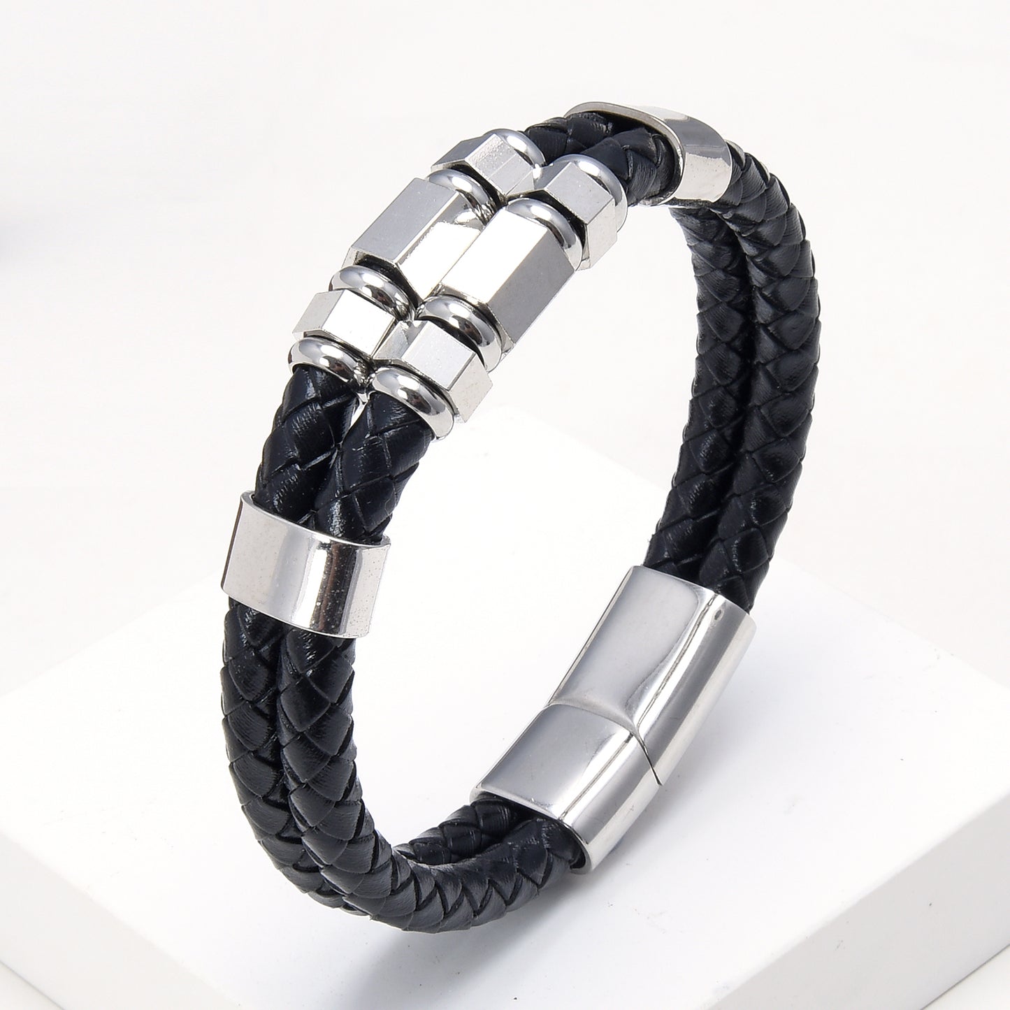 Pulsera Hombres Y Mujeres Cuero Hebilla Imán De Acero Inoxidable