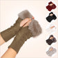 Knitted Gloves for Women Fur Mid Length Half Finger Computer