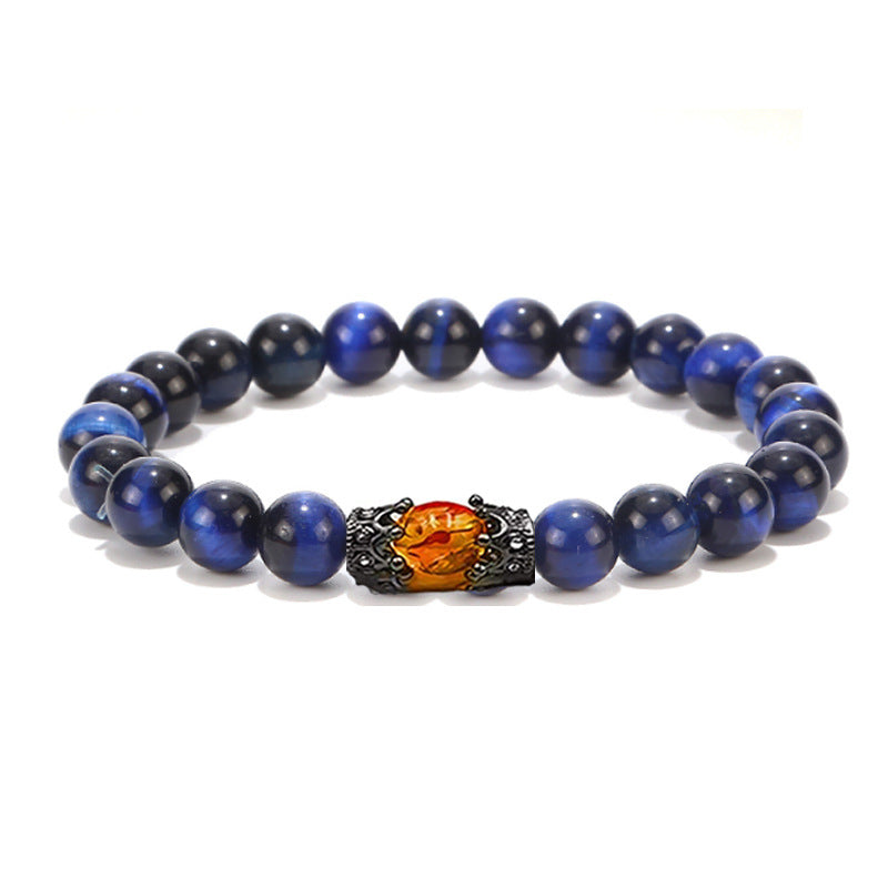 Obsidiana Ojo de Tigre Pino de corteza blanca Pulsera de corona de aleación vintage Pulsera de cuentas para hombres y mujeres europeos y americanos