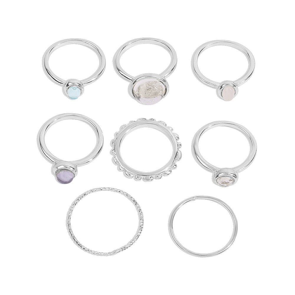 Anillos de dedo metálicos de piedra de colores, anillos combinados para mujeres y niñas