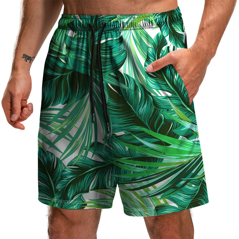 Novedad de verano, pantalones cortos con estampado 3D de la serie Leaf, pantalones sueltos de playa, pantalones cortos casuales de moda para hombres