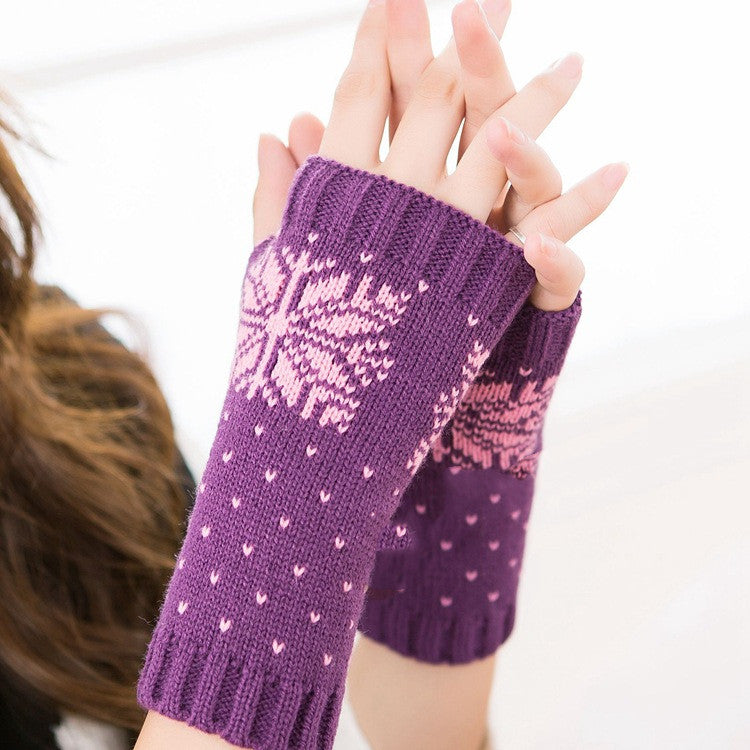 Guantes de Navidad de copo de nieve para mujer cálidos para escribir con medio dedo tejido