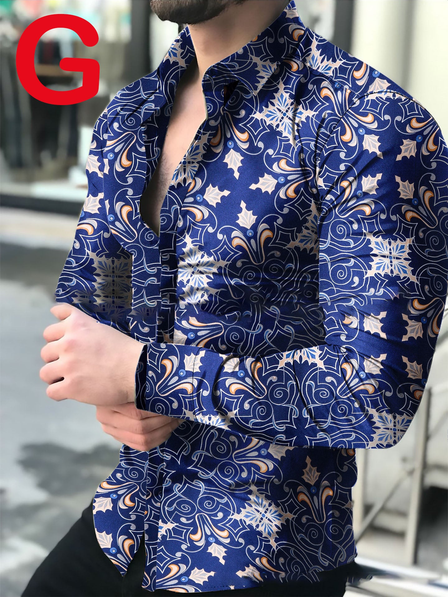 Camisa estampada casual de manga larga para hombre