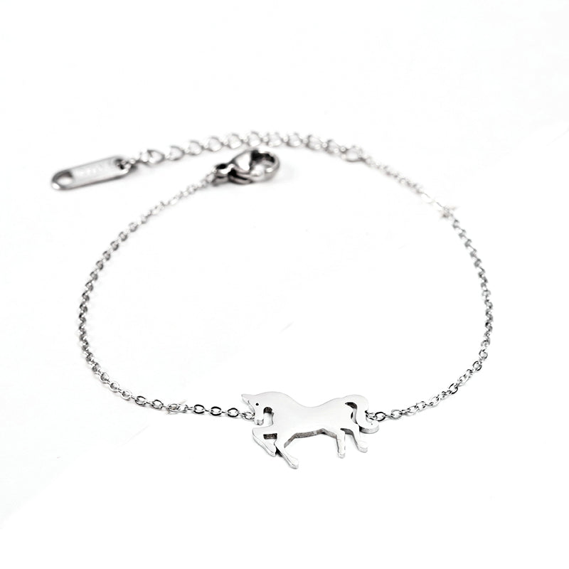 Pulsera con dije de caballo unicornio de acero inoxidable dorado a la moda, pulseras de cadena de plata delicadas para mujeres y niñas, regalo de joyería