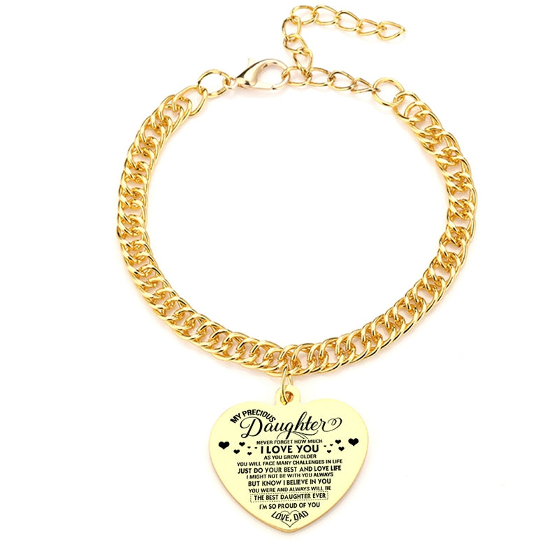 Gold Color To My Daughter Heart Pendant Thick Chain Bracelets For Women