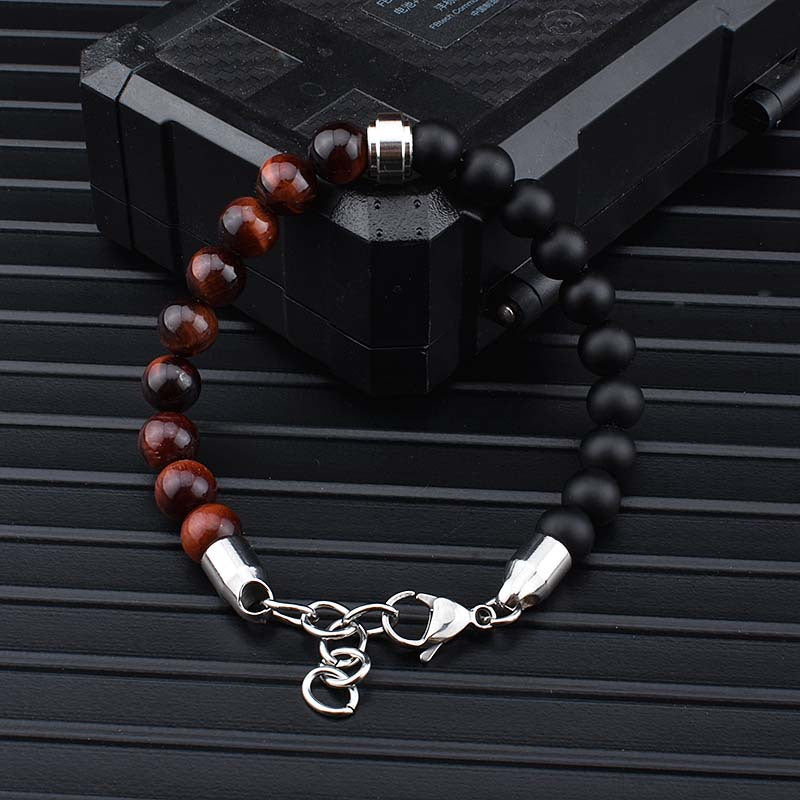 Pulseras de piedra Natural de acero inoxidable, brazalete con cuentas de piedra de ojo de tigre para Hombre, regalo para él, Pulseras para Hombre JS-04