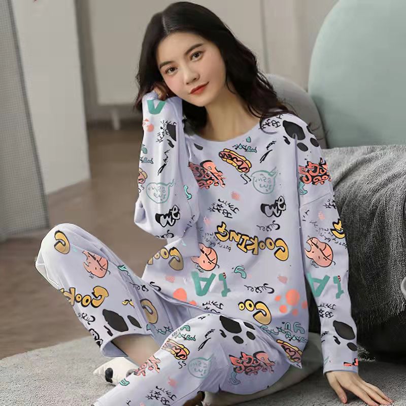 Conjunto de pijamas para mujer, ropa de dormir con estampado de dibujos animados lindo, conjuntos de salón de 2 piezas