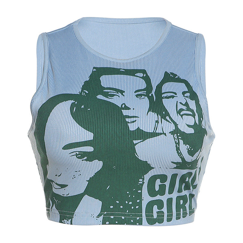 Summer Hipster Portrait Printing Tank Top Women Casual Vest