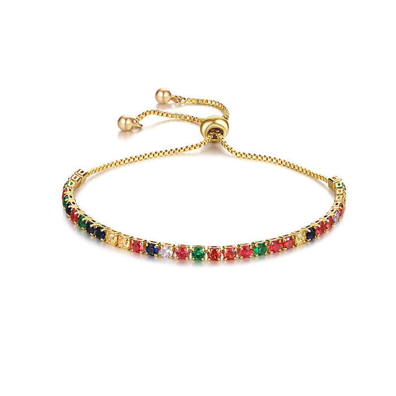 Pulsera de cristal ajustable Pulsera de circón con diamantes de imitación de siete colores para mujer