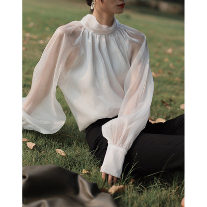 Chiffon Shirt Tie Sunscreen Western Style Small Shirt Top Women