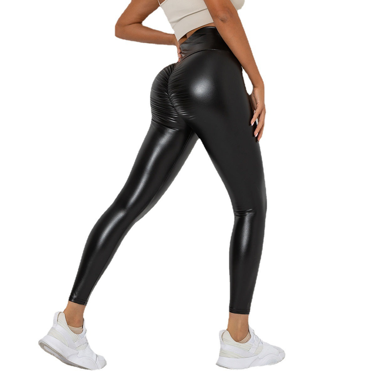 Nuevos pantalones de cuero grandes brillantes de PU para mujer