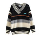 Asymmetric Contrast Color V-neck Sweater For Men And Women