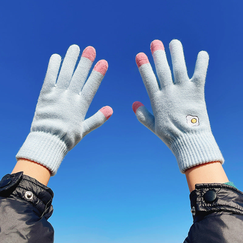 Otoño e invierno contraste de color lindo más guantes de punto de terciopelo mujeres