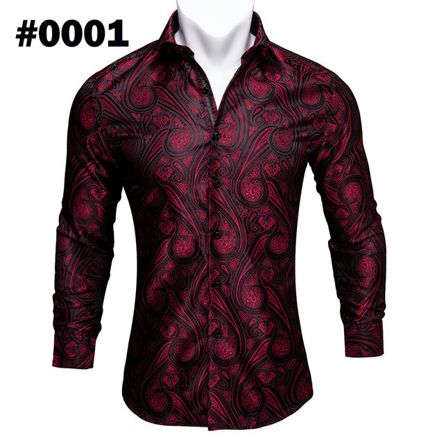 Camisas Barry.Wang Teal Paisley de seda Floral para hombre, camisas informales de manga larga de otoño con flores para hombre, camisa de vestir de diseñador, BCY-05