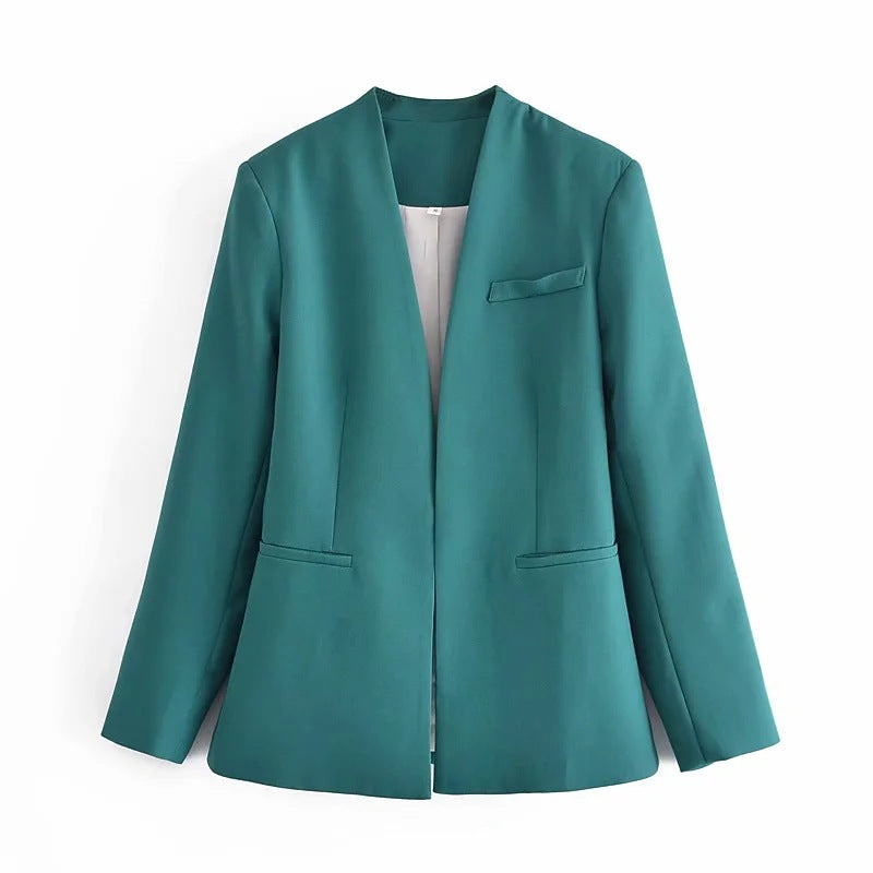 Chaqueta de traje nueva de color liso para mujer