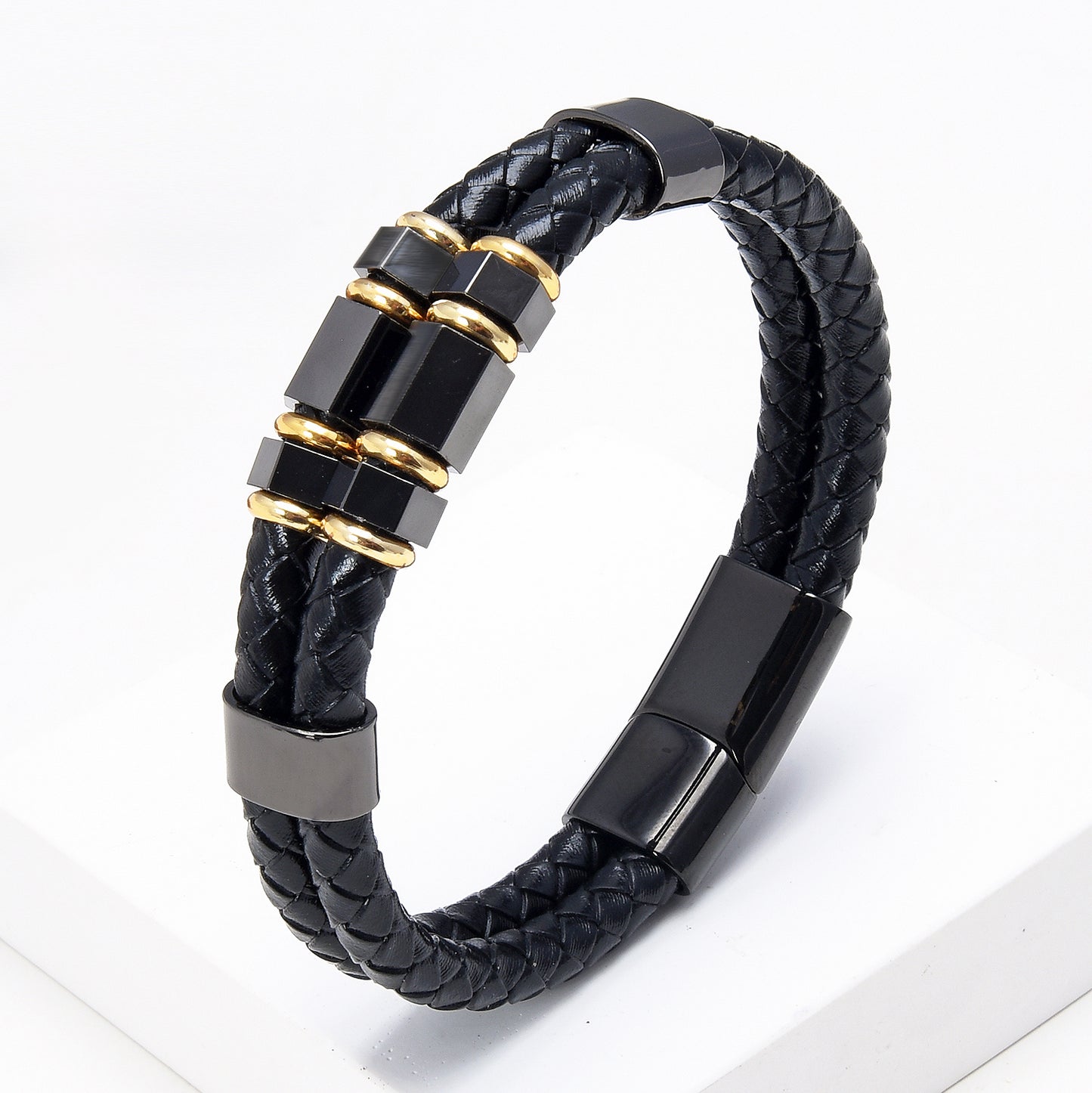 Pulsera Hombres Y Mujeres Cuero Hebilla Imán De Acero Inoxidable