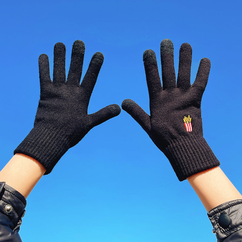 Otoño e invierno contraste de color lindo más guantes de punto de terciopelo mujeres