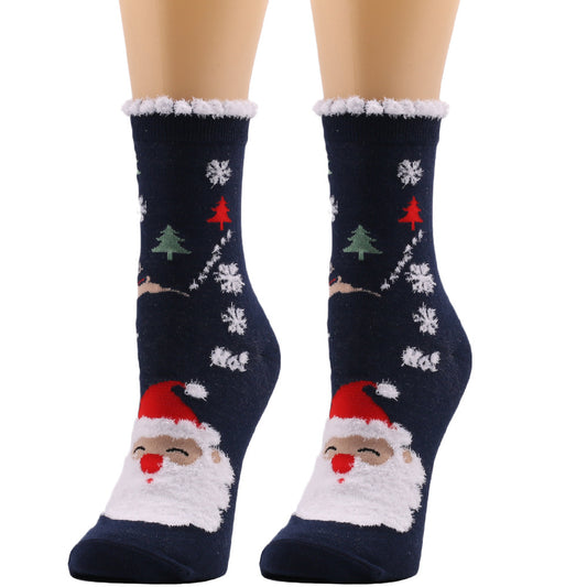 Nuevos calcetines europeos y americanos Calcetines navideños Calcetines de felpa de otoño e invierno para mujer Calcetines navideños Calcetines de mujer Calcetines a media pantorrilla Calcetines navideños transfronterizos