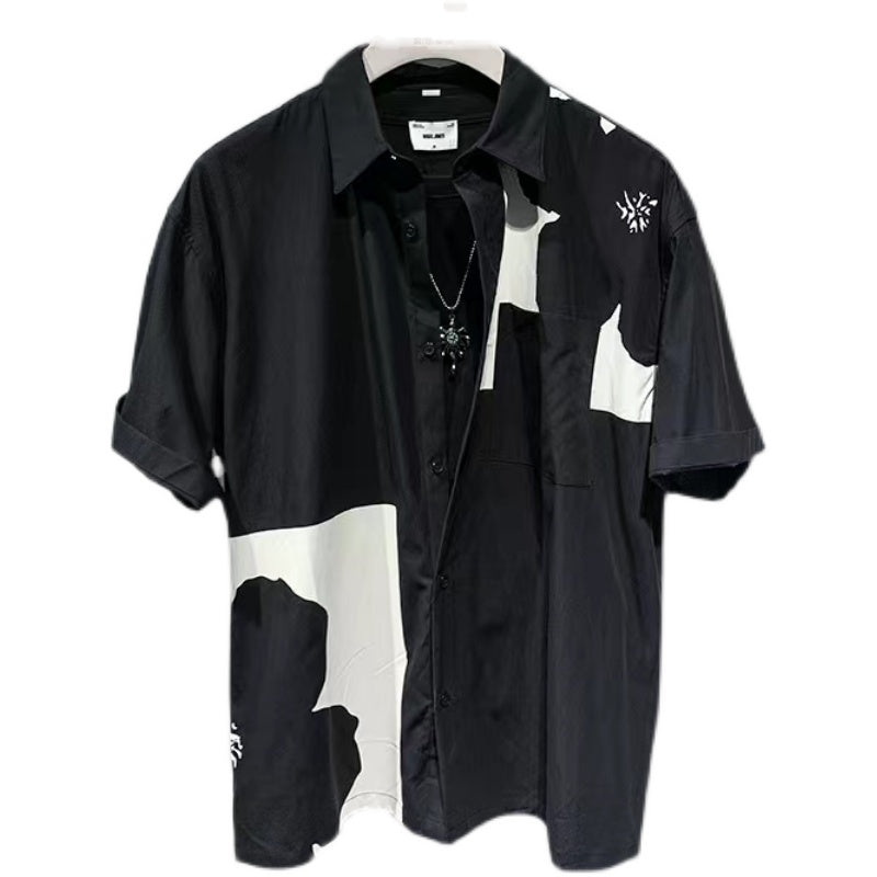 Design Contrast Short-sleeved Shirt For Men