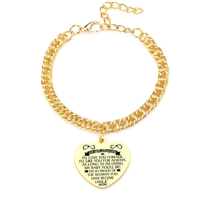 Gold Color To My Daughter Heart Pendant Thick Chain Bracelets For Women