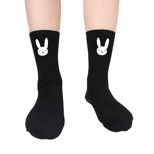 Calcetines de conejo malo calcetines largos de algodón blancos y negros calcetines de punto para hombres y mujeres